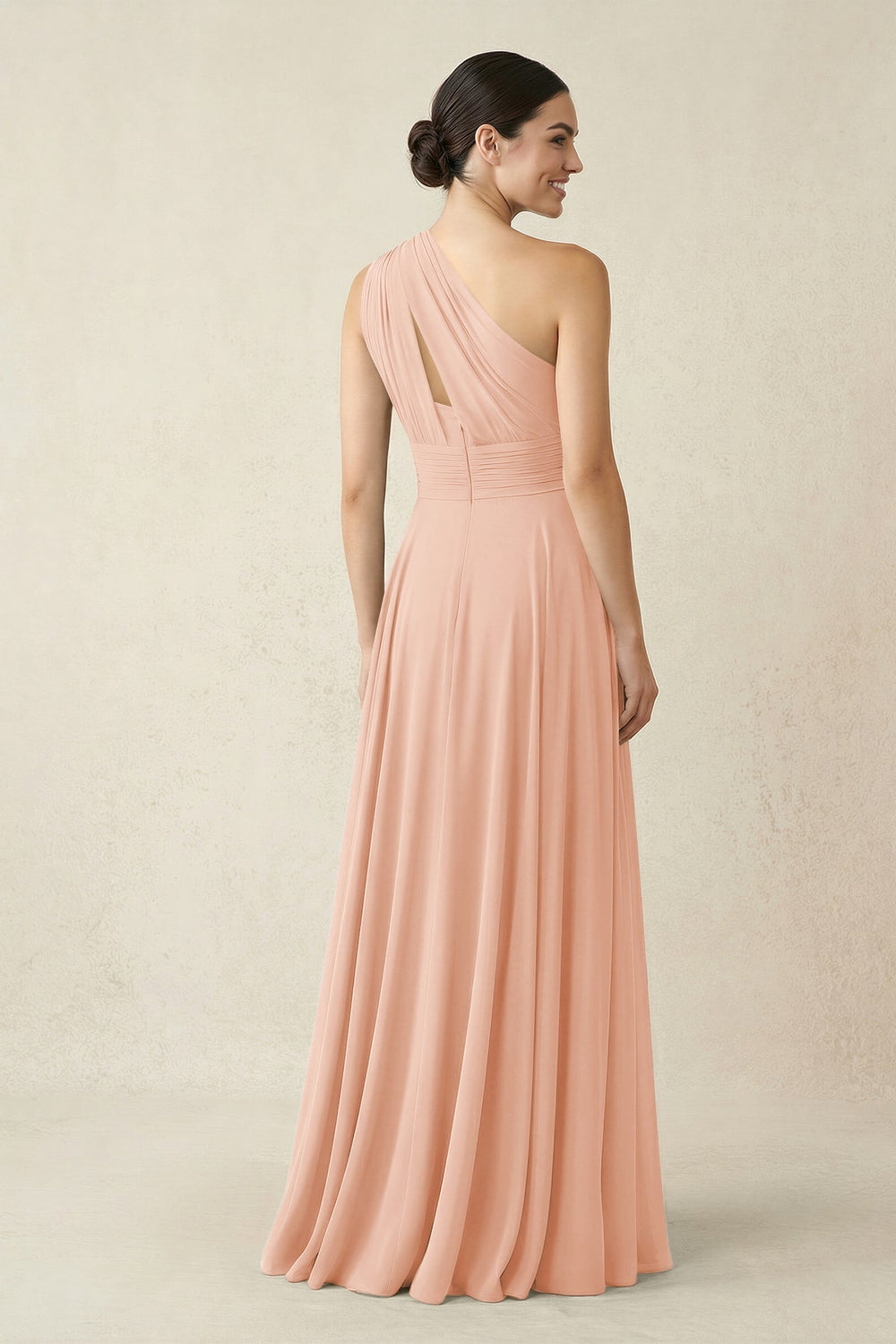 One - Shoulder A - Line Pleated Chiffon Bridesmaid Dress in English Rose - KissProm Bridesmaid Dresses