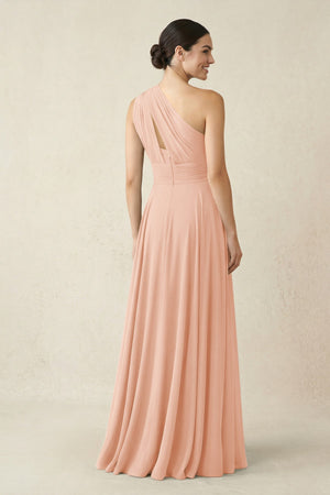 One - Shoulder A - Line Pleated Chiffon Bridesmaid Dress in English Rose - KissProm Bridesmaid Dresses