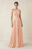 One - Shoulder A - Line Pleated Chiffon Bridesmaid Dress in English Rose - KissProm Bridesmaid Dresses