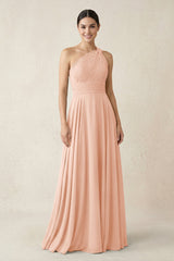 One - Shoulder A - Line Pleated Chiffon Bridesmaid Dress in English Rose - KissProm Bridesmaid Dresses