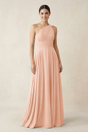 One - Shoulder A - Line Pleated Chiffon Bridesmaid Dress in English Rose - KissProm Bridesmaid Dresses