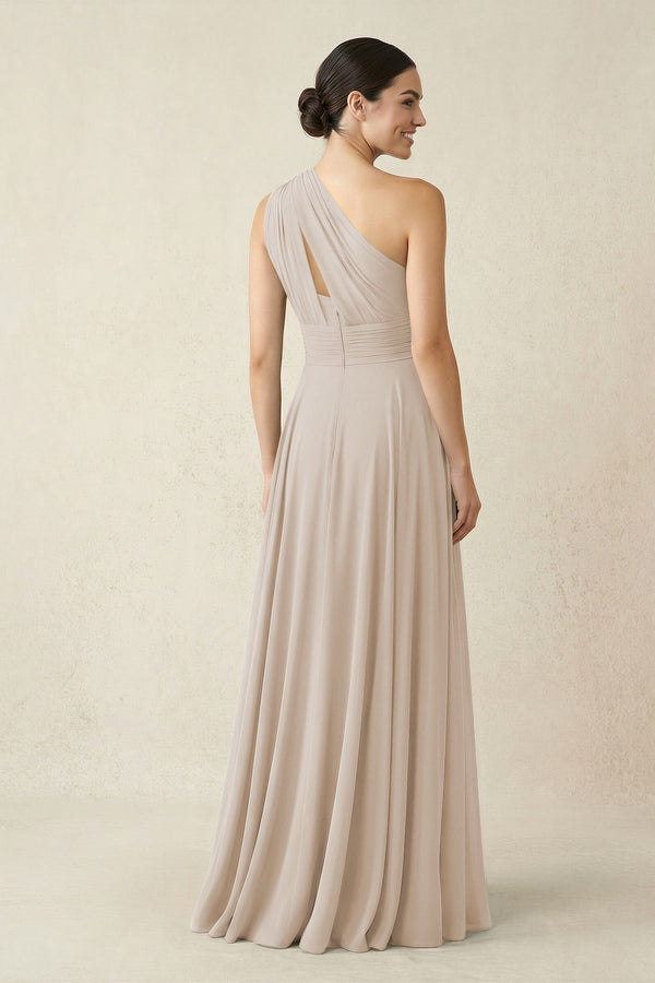 One - Shoulder A - Line Pleated Chiffon Bridesmaid Dress in Frost - KissProm Bridesmaid Dresses