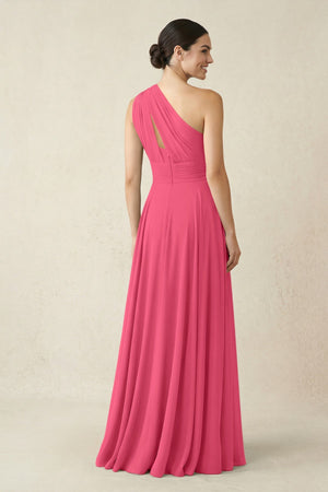 One - Shoulder A - Line Pleated Chiffon Bridesmaid Dress in Fuchsia - KissProm Bridesmaid Dresses