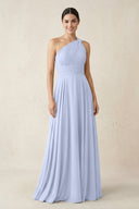 One - Shoulder A - Line Pleated Chiffon Bridesmaid Dress in Ice - KissProm Bridesmaid Dresses