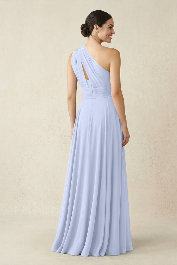 One - Shoulder A - Line Pleated Chiffon Bridesmaid Dress in Ice - KissProm Bridesmaid Dresses