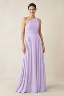 One - Shoulder A - Line Pleated Chiffon Bridesmaid Dress in Lavender - KissProm Bridesmaid Dresses
