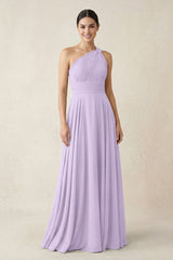 One - Shoulder A - Line Pleated Chiffon Bridesmaid Dress in Lavender - KissProm Bridesmaid Dresses