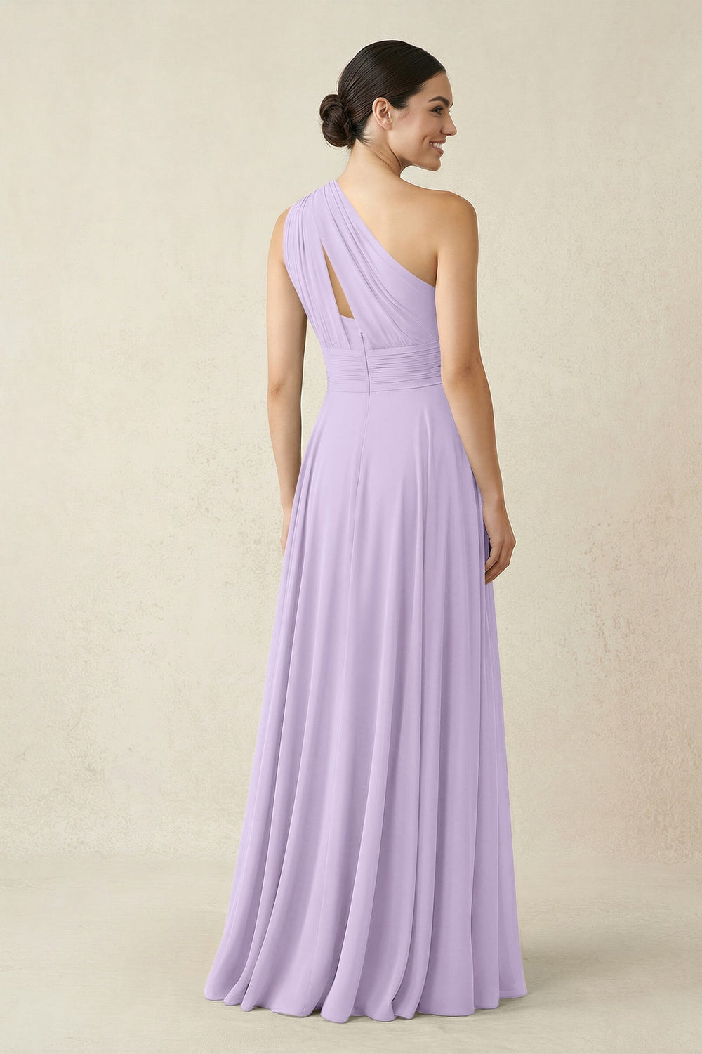 One - Shoulder A - Line Pleated Chiffon Bridesmaid Dress in Lavender - KissProm Bridesmaid Dresses