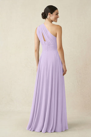 One - Shoulder A - Line Pleated Chiffon Bridesmaid Dress in Lavender - KissProm Bridesmaid Dresses