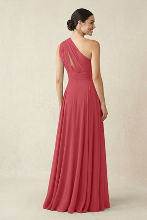 One - Shoulder A - Line Pleated Chiffon Bridesmaid Dress in Merlot - KissProm Bridesmaid Dresses