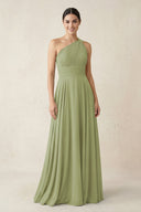 One - Shoulder A - Line Pleated Chiffon Bridesmaid Dress in Moss Green - KissProm Bridesmaid Dresses