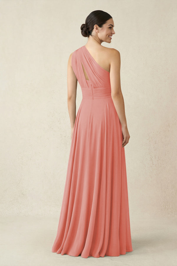 One - Shoulder A - Line Pleated Chiffon Bridesmaid Dress in Mulberry - KissProm Bridesmaid Dresses