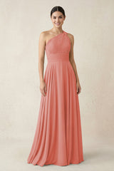 One - Shoulder A - Line Pleated Chiffon Bridesmaid Dress in Mulberry - KissProm Bridesmaid Dresses