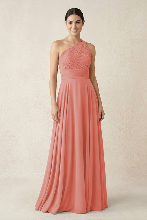 One - Shoulder A - Line Pleated Chiffon Bridesmaid Dress in Mulberry - KissProm Bridesmaid Dresses