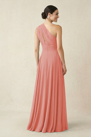 One - Shoulder A - Line Pleated Chiffon Bridesmaid Dress in Mulberry - KissProm Bridesmaid Dresses