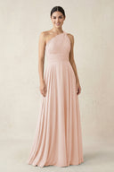 One - Shoulder A - Line Pleated Chiffon Bridesmaid Dress in Pale Blush - KissProm Bridesmaid Dresses