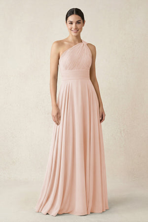 One - Shoulder A - Line Pleated Chiffon Bridesmaid Dress in Pale Blush - KissProm Bridesmaid Dresses