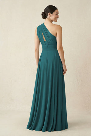 One - Shoulder A - Line Pleated Chiffon Bridesmaid Dress in Pine - KissProm Bridesmaid Dresses