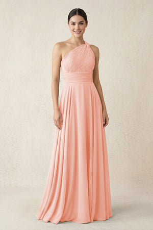 One - Shoulder A - Line Pleated Chiffon Bridesmaid Dress in Rose Petal - KissProm Bridesmaid Dresses