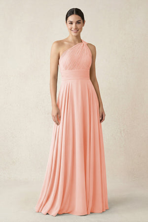 One - Shoulder A - Line Pleated Chiffon Bridesmaid Dress in Rose Petal - KissProm Bridesmaid Dresses