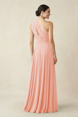One - Shoulder A - Line Pleated Chiffon Bridesmaid Dress in Rose Petal - KissProm Bridesmaid Dresses