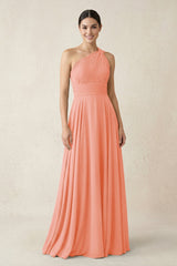 One - Shoulder A - Line Pleated Chiffon Bridesmaid Dress in Rosette - KissProm Bridesmaid Dresses