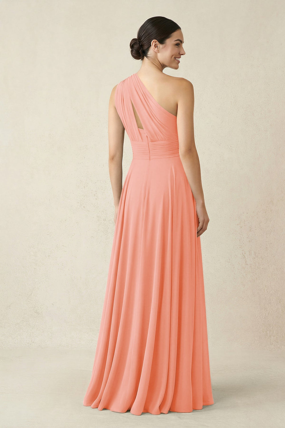 One - Shoulder A - Line Pleated Chiffon Bridesmaid Dress in Rosette - KissProm Bridesmaid Dresses
