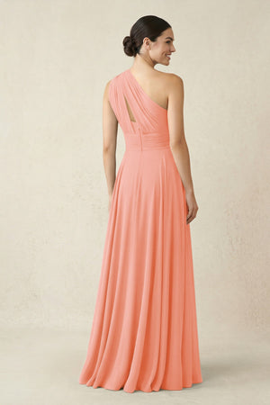 One - Shoulder A - Line Pleated Chiffon Bridesmaid Dress in Rosette - KissProm Bridesmaid Dresses