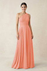 One - Shoulder A - Line Pleated Chiffon Bridesmaid Dress in Rosette - KissProm Bridesmaid Dresses