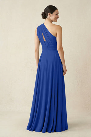 One - Shoulder A - Line Pleated Chiffon Bridesmaid Dress in Royal Blue - KissProm Bridesmaid Dresses