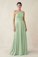 One - Shoulder A - Line Pleated Chiffon Bridesmaid Dress in Sage - KissProm Bridesmaid Dresses