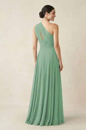 One - Shoulder A - Line Pleated Chiffon Bridesmaid Dress in Sea Glass - KissProm Bridesmaid Dresses