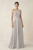One - Shoulder A - Line Pleated Chiffon Bridesmaid Dress in Silver - KissProm Bridesmaid Dresses