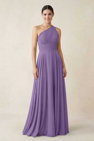One - Shoulder A - Line Pleated Chiffon Bridesmaid Dress in Tahiti - KissProm Bridesmaid Dresses