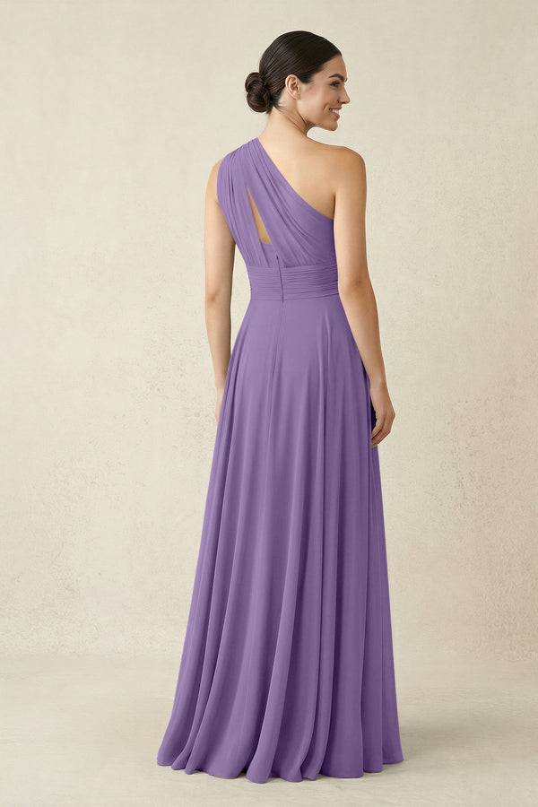 One - Shoulder A - Line Pleated Chiffon Bridesmaid Dress in Tahiti - KissProm Bridesmaid Dresses