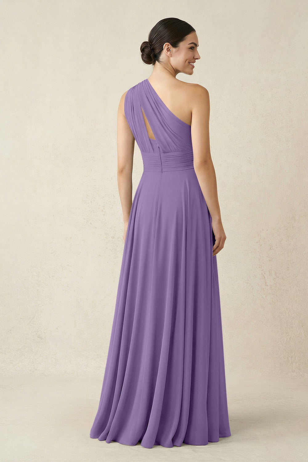 One - Shoulder A - Line Pleated Chiffon Bridesmaid Dress in Tahiti - KissProm Bridesmaid Dresses