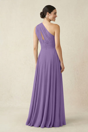 One - Shoulder A - Line Pleated Chiffon Bridesmaid Dress in Tahiti - KissProm Bridesmaid Dresses