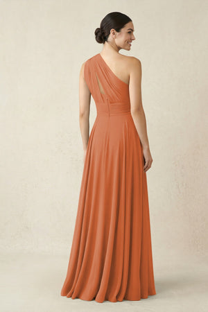 One - Shoulder A - Line Pleated Chiffon Bridesmaid Dress in Terracotta - KissProm Bridesmaid Dresses