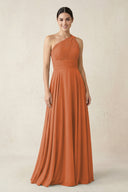 One - Shoulder A - Line Pleated Chiffon Bridesmaid Dress in Terracotta - KissProm Bridesmaid Dresses