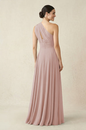 One - Shoulder A - Line Pleated Chiffon Bridesmaid Dress in Toffee - KissProm Bridesmaid Dresses