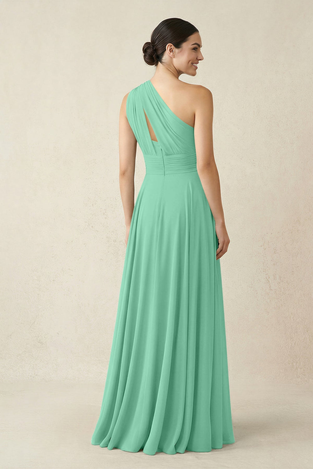 One - Shoulder A - Line Pleated Chiffon Bridesmaid Dress in Turquoise - KissProm Bridesmaid Dresses