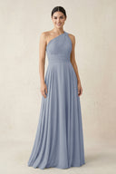 One - Shoulder A - Line Pleated Chiffon Bridesmaid Dress in Twilight - KissProm Bridesmaid Dresses