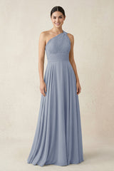 One - Shoulder A - Line Pleated Chiffon Bridesmaid Dress in Twilight - KissProm Bridesmaid Dresses