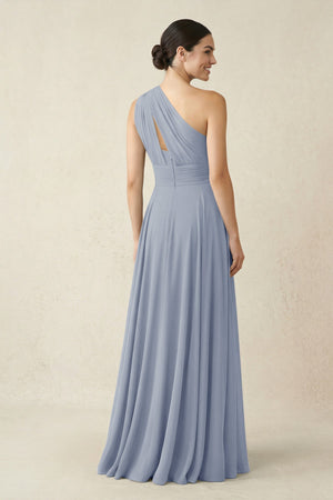 One - Shoulder A - Line Pleated Chiffon Bridesmaid Dress in Twilight - KissProm Bridesmaid Dresses