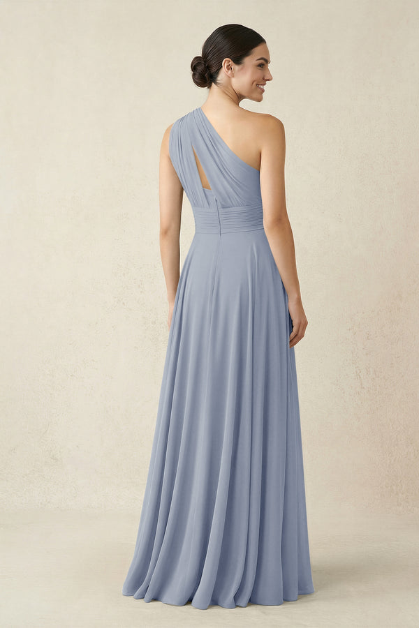 One - Shoulder A - Line Pleated Chiffon Bridesmaid Dress in Twilight - KissProm Bridesmaid Dresses