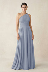 One - Shoulder A - Line Pleated Chiffon Bridesmaid Dress in Twilight - KissProm Bridesmaid Dresses