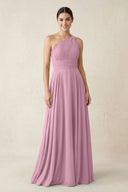 One - Shoulder A - Line Pleated Chiffon Bridesmaid Dress in Vintage Mauve - KissProm Bridesmaid Dresses