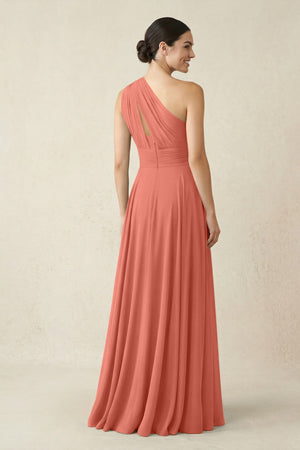 One - Shoulder A - Line Pleated Chiffon Bridesmaid Dress in Wild Rose - KissProm Bridesmaid Dresses