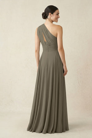 One - Shoulder A - Line Pleated Chiffon Bridesmaid Dress in Willow Green - KissProm Bridesmaid Dresses