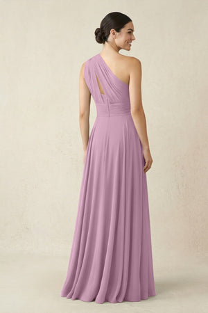 One - Shoulder A - Line Pleated Chiffon Bridesmaid Dress in Wisteria - KissProm Bridesmaid Dresses